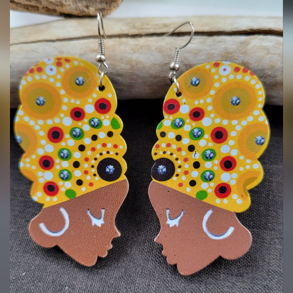 Handmade Afrosilhouette Wooden Earrings